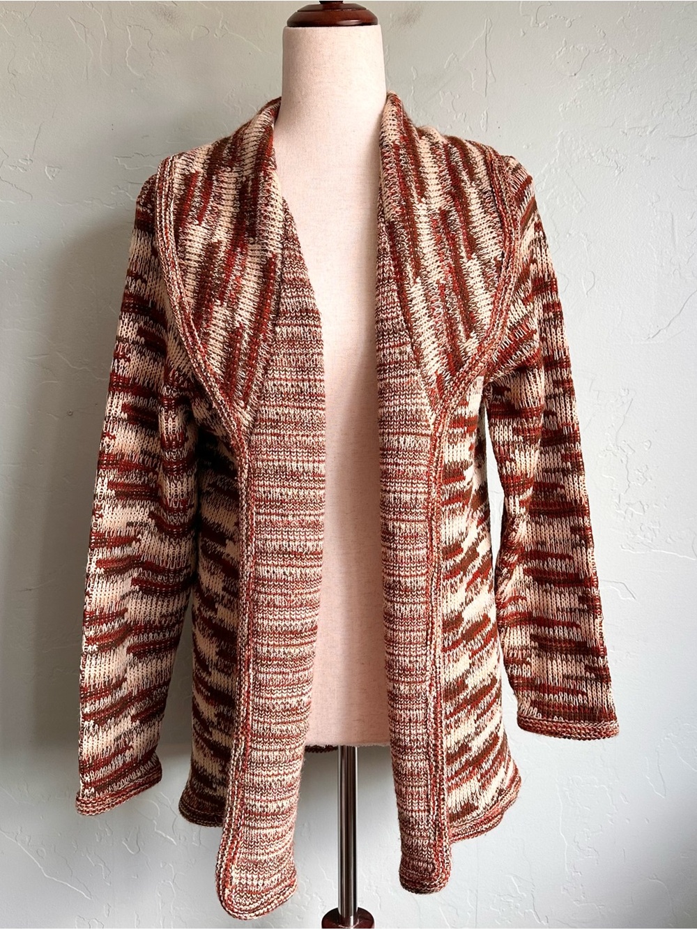 Vintage 1970’s Sears Union Made Marled Open-Front Cardigan Sweater Med Boho Fall